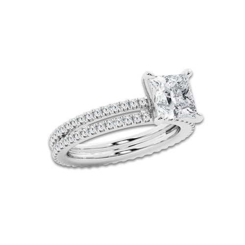2.69 ctw Princess Lab-Grown Diamond Double Row Diamond Engagement Ring in 14K White Gold for Women | Colorless E, VS1 Clarity, IGI Certified 2.00 ct Center Diamond