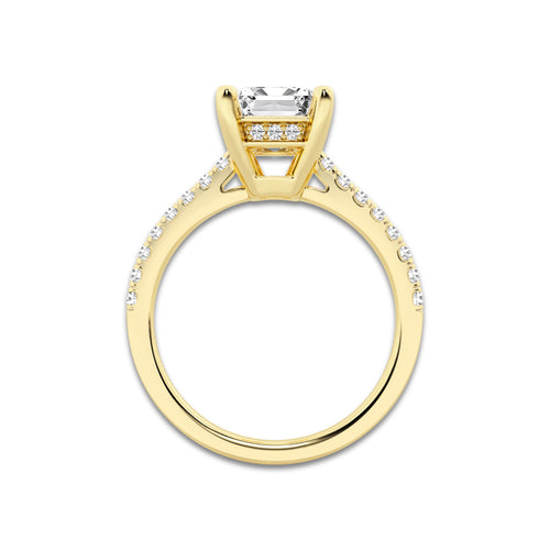 2.75 ctw Emerald Lab-Grown Diamond Hidden Halo Side Stone Engagement Ring in 18K Yellow Gold for Women | Colorless E, VS1 Clarity, IGI Certified 2.50 ct Center Diamond