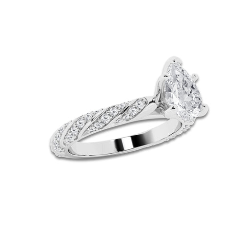 1.19 ctw Pear Lab-Grown Diamond Twisted Band Engagement Ring in 14K White Gold for Women | Colorless E, VS1 Clarity, IGI Certified 0.75 ct Center Diamond