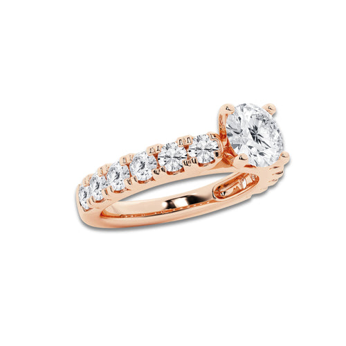 2.00 ctw Round Lab-Grown Diamond Split-Prong Set Side Stone Engagement Ring in 14K Rose Gold for Women | Colorless D, VVS1 Clarity, IGI Certified 1.00 ct Center Diamond