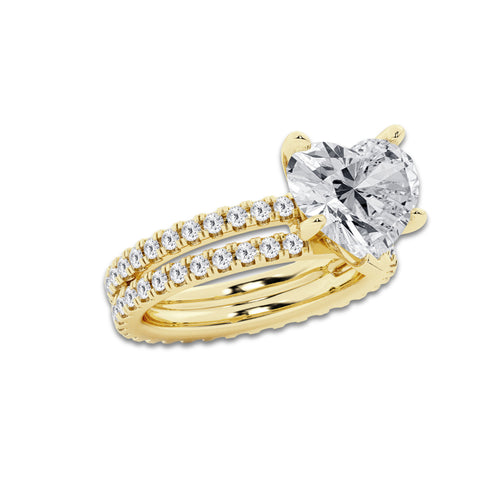 5.22 ctw Heart Lab-Grown Diamond Double Row Diamond Engagement Ring in 14K Yellow Gold for Women | Colorless D, VVS1 Clarity, IGI Certified 4.00 ct Center Diamond