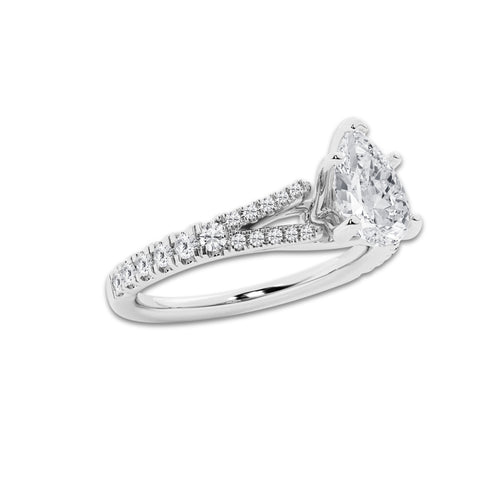 1.33 ctw Pear Lab-Grown Diamond Split Shank Side Stone Engagement Ring in Platinum for Women | Colorless E, VS1 Clarity, IGI Certified 1.00 ct Center Diamond