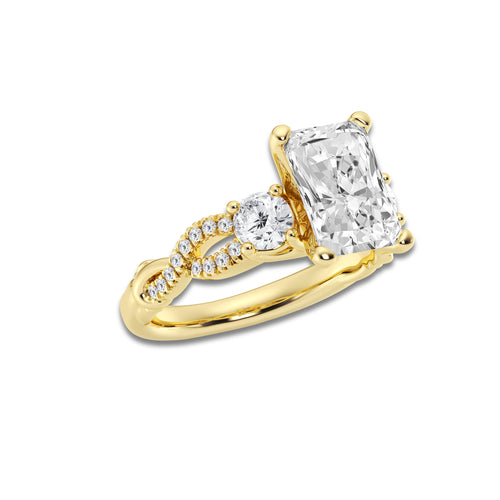 3.10 ctw Radiant Lab-Grown Diamond Side Stone Engagement Ring in 14K Yellow Gold for Women | Colorless D, VVS1 Clarity, IGI Certified 2.50 ct Center Diamond