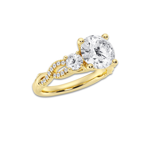 3.10 ctw Round Lab-Grown Diamond Side Stone Engagement Ring in 14K Yellow Gold for Women | Colorless D, VVS1 Clarity, IGI Certified 2.50 ct Center Diamond