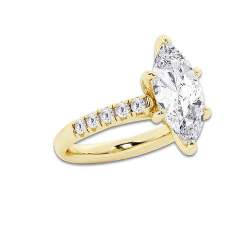 4.43 ctw Marquise Lab-Grown Diamond Pave Engagement Ring in 14K Yellow Gold for Women | E Color, VS1 Clarity, IGI Certified 4.00 ct Center Diamond