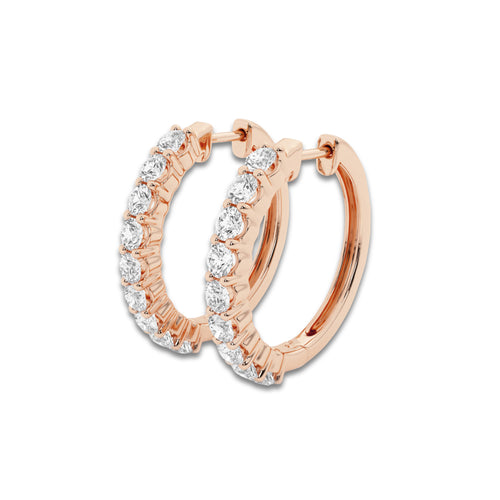 1 1/2 ctw Round Lab Grown Diamond Shared Prong Hoop Earrings 14K Rose Gold, DE, VS1