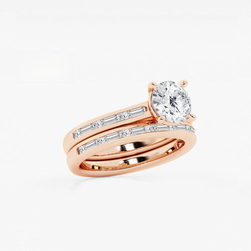 Synergy 2 1/4 ctw Round Lab Grown Diamond Baguette and Princess Side Stone Bridal Set 14K Rose Gold, E, VS1 | IGI Certified, 1 1/2 ct Center