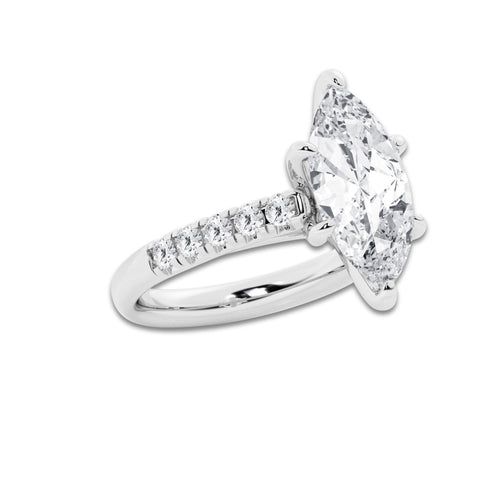 4.43 ctw Marquise Lab-Grown Diamond Pave Engagement Ring in Platinum for Women | E Color, VS1 Clarity, IGI Certified 4.00 ct Center Diamond