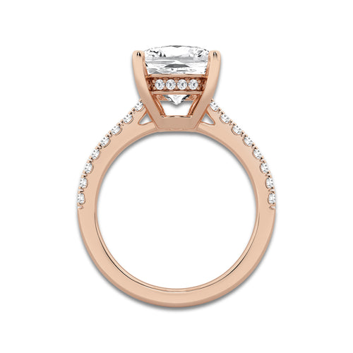 5.30 ctw Elongated Cushion Lab-Grown Diamond Hidden Halo Side Stone Engagement Ring in 18K Rose Gold for Women | Colorless E, VS1 Clarity, IGI Certified 5.00 ct Center Diamond