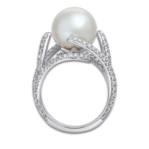 11 mm Freshwater Pearl and 1 1/4 ctw Lab Grown Diamond Ring 14K White Gold, Fresh Water