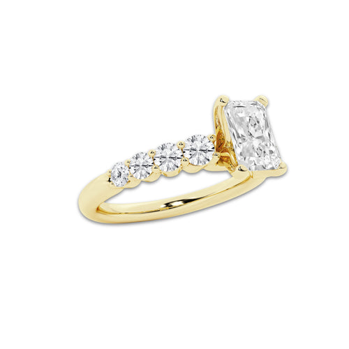 1.29 Ct Radiant Lab-Grown Diamond Half Eternity Engagement Ring in 14K Yellow Gold for Female, Colorless (E), VS1 Clarity | IGI Certified, 0.75 Ct Center Diamond