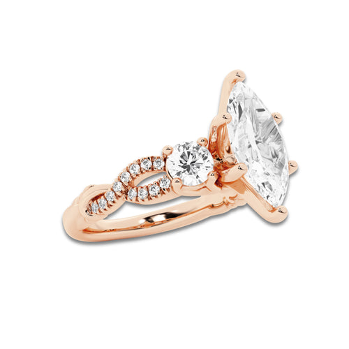 1.23 ctw Marquise Lab-Grown Diamond Side Stone Engagement Ring in 14K Rose Gold for Women | Colorless E, VS1 Clarity, IGI Certified 0.75 ct Center Diamond