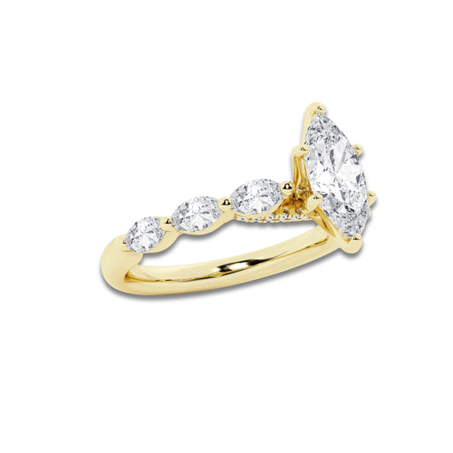 1.41 ctw Marquise Lab-Grown Diamond Marquise Side Stone Engagement Ring in 14K Yellow Gold for Women | Colorless D, VVS1 Clarity, IGI Certified 1.00 ct Center Diamond