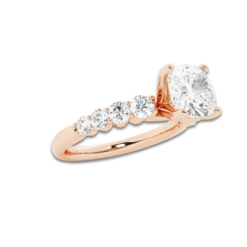 2.54 ctw Cushion Lab-Grown Diamond Side Stone Engagement Ring in 14K Rose Gold for Women | Colorless D, VVS1 Clarity, IGI Certified 2.00 Ct Center Diamond