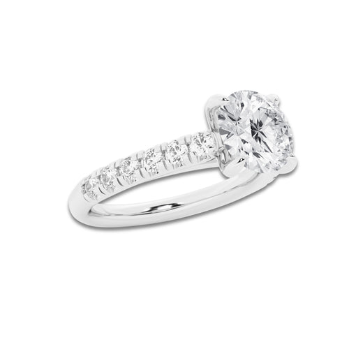 2.40 ctw Round Lab-Grown Diamond Pave Engagement Ring in 14K White Gold for Women | E Color, VS1 Clarity, IGI Certified 2.00 ct Center Diamond