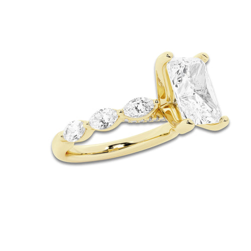 7.48 ctw Radiant Lab-Grown Diamond Marquise Side Stone Engagement Ring in 14K Yellow Gold for Women | Colorless D, VVS1 Clarity, IGI Certified 7.00 ct Center Diamond