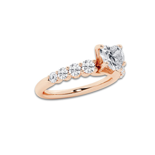 1.29 ctw Heart Lab-Grown Diamond Side Stone Engagement Ring in 14K Rose Gold for Women | Colorless E, VS1 Clarity, IGI Certified 0.75 Ct Center Diamond