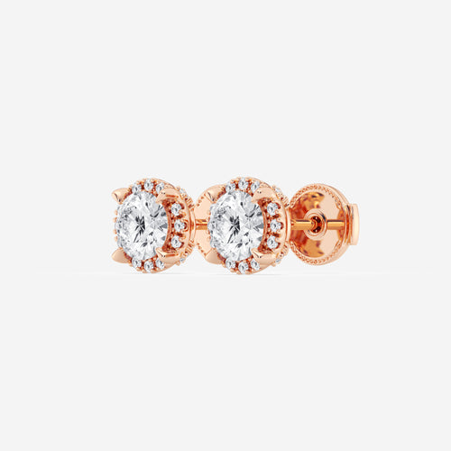 1 1/5 ctw Round Lab Grown Diamond Shadow Halo Stud Earrings 18K Rose Gold, E, VS1