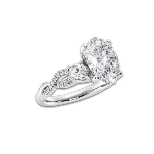 3.60 ctw Oval Lab-Grown Diamond Side Stone Engagement Ring in 14K White Gold for Women | Colorless D, VVS1 Clarity, IGI Certified 3.00 ct Center Diamond