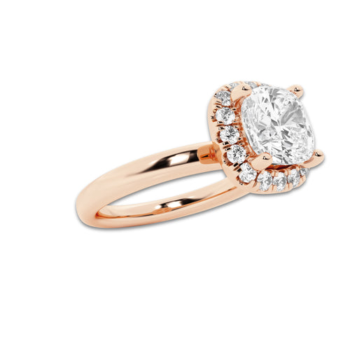 Horizon 1 3/4 ctw Cushion Lab Grown Diamond Classic Solitaire Halo Engagement Ring 14K Rose Gold, D, VVS | IGI Certified, 1 1/2 ct Center