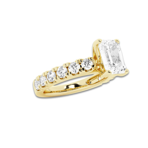 3.00 ctw Emerald Lab-Grown Diamond Split-Prong Set Side Stone Engagement Ring in 14K Yellow Gold for Women | Colorless D, VVS1 Clarity, IGI Certified 2.00 ct Center Diamond