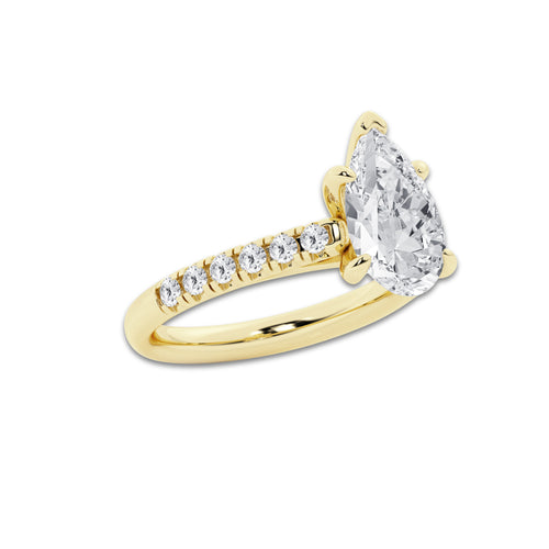 2.90 ctw Pear Lab-Grown Diamond Pave Engagement Ring in 14K Yellow Gold for Women | E Color, VS1 Clarity, IGI Certified 2.50 ct Center Diamond