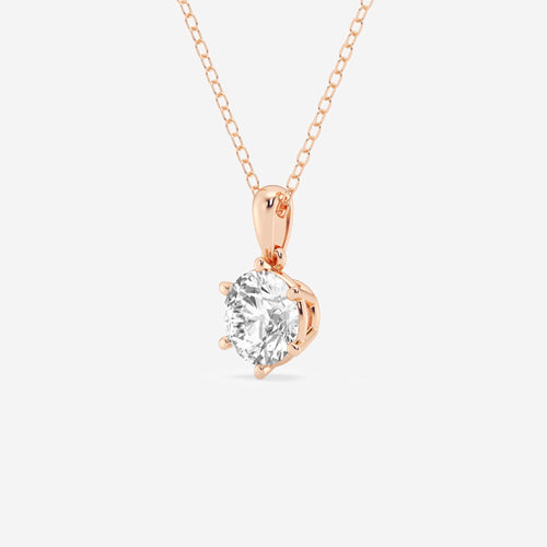 1 ctw Round Lab Grown Diamond Six-Prong Solitaire Pendant with Adjustable Chain 14K Rose Gold, E, VS1 | 1 ct Center