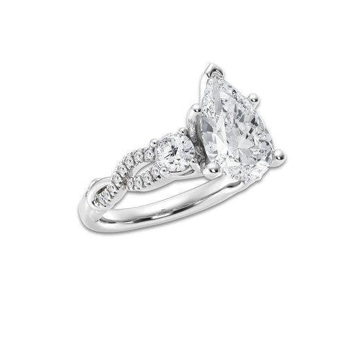 3.10 ctw Pear Lab-Grown Diamond Side Stone Engagement Ring in 14K White Gold for Women | Colorless D, VVS1 Clarity, IGI Certified 2.50 ct Center Diamond