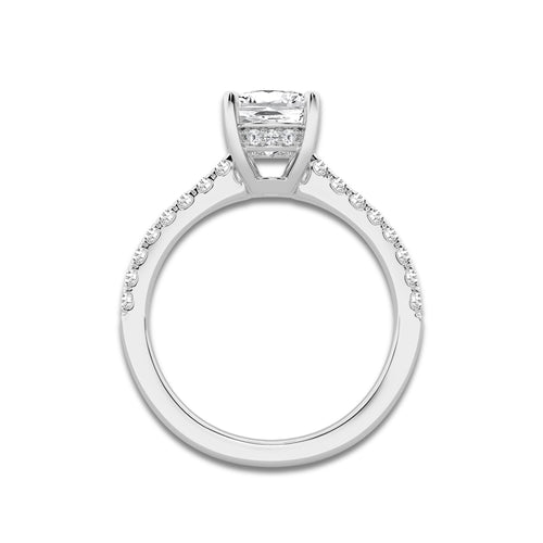 2.28 ctw Elongated Cushion Lab-Grown Diamond Hidden Halo Side Stone Engagement Ring in 18K White Gold for Women | Colorless E, VS1 Clarity, IGI Certified 2.00 ct Center Diamond