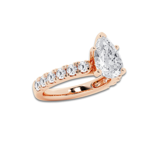4.00 ctw Pear Lab-Grown Diamond Split-Prong Set Side Stone Engagement Ring in 14K Rose Gold for Women | Colorless D, VVS1 Clarity, IGI Certified 3.00 ct Center Diamond
