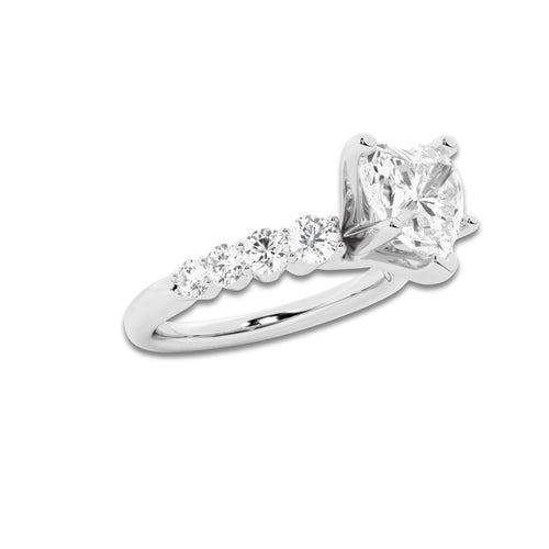 2.54 ctw Heart Lab-Grown Diamond Side Stone Engagement Ring in Platinum for Women | Colorless E, VS1 Clarity, IGI Certified 2.00 Ct Center Diamond