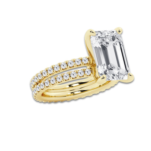 8.22 ctw Emerald Lab-Grown Diamond Double Row Diamond Engagement Ring in 14K Yellow Gold for Women | Colorless E, VS1 Clarity, IGI Certified 7.00 ct Center Diamond