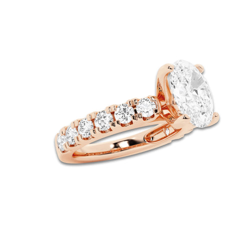 2.50 ctw Oval Lab-Grown Diamond Split-Prong Set Side Stone Engagement Ring in 14K Rose Gold for Women | Colorless E, VS1 Clarity, IGI Certified 1.50 ct Center Diamond