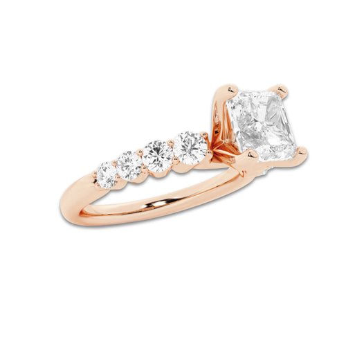 2.04 ctw Asscher Lab-Grown Diamond Side Stone Engagement Ring in 14K Rose Gold for Women | Colorless D, VVS1 Clarity, IGI Certified 1.50 Ct Center Diamond