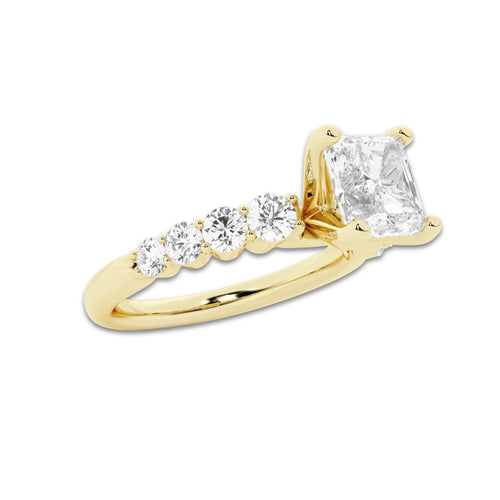 2.54 ctw Asscher Lab-Grown Diamond Side Stone Engagement Ring in 14K Yellow Gold for Women | Colorless D, VVS1 Clarity, IGI Certified 2.00 Ct Center Diamond