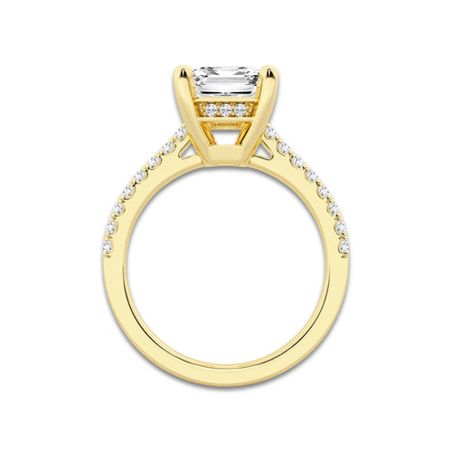 3.28 ctw Emerald Lab-Grown Diamond Hidden Halo Side Stone Engagement Ring in 18K Yellow Gold for Women | Colorless D, VVS1 Clarity, IGI Certified 3.00 ct Center Diamond