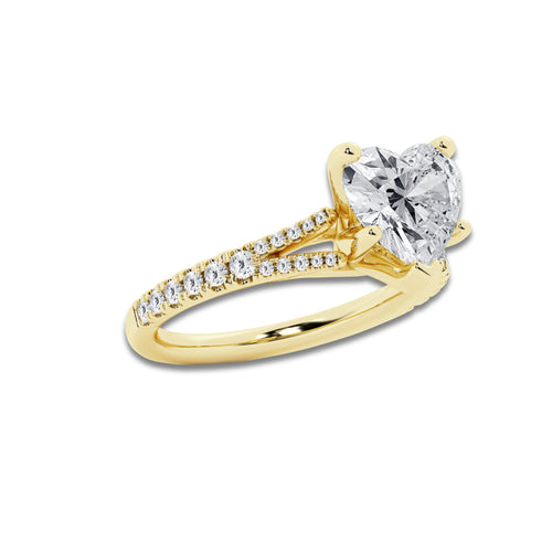 6.66 ctw Heart Lab-Grown Diamond Split Shank Side Stone Engagement Ring in 14K Yellow Gold for Women | Colorless D, VVS1 Clarity, IGI Certified 6.00 ct Center Diamond