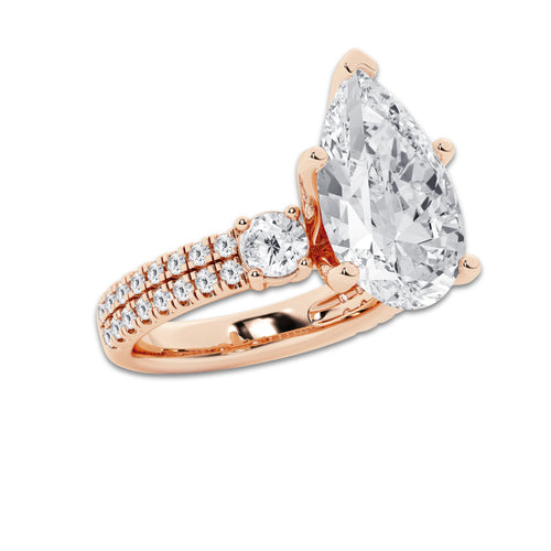 7.96 ctw Pear Lab-Grown Diamond Three Stone Double Row Engagement Ring in 14K Rose Gold for Women | D Color, VVS1 Clarity, IGI Certified 7.00 ct Center Diamond