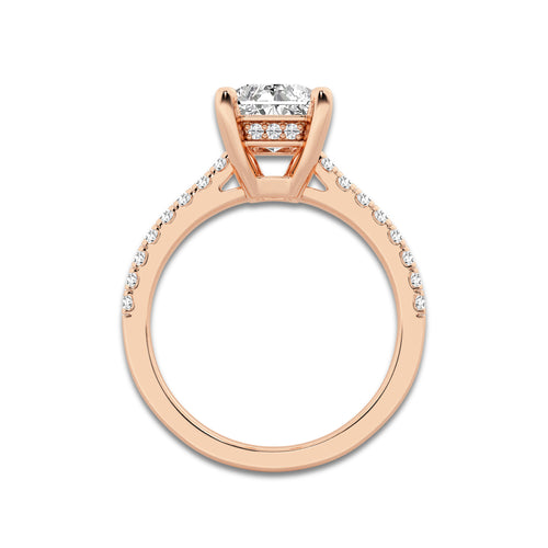 2.75 ctw Radiant Lab-Grown Diamond Hidden Halo Side Stone Engagement Ring in 18K Rose Gold for Women | Colorless D, VVS1 Clarity, IGI Certified 2.50 ct Center Diamond