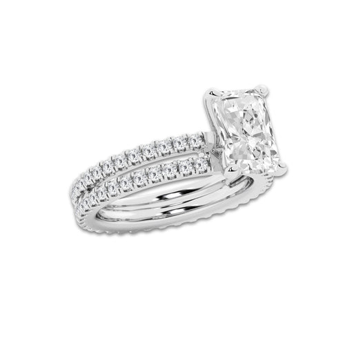 3.39 ctw Radiant Lab-Grown Diamond Double Row Diamond Engagement Ring in Platinum for Women | Colorless D, VVS1 Clarity, IGI Certified 2.50 ct Center Diamond
