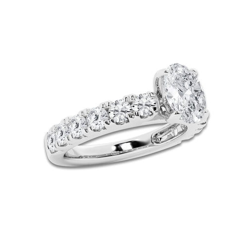 2.00 ctw Oval Lab-Grown Diamond Split-Prong Set Side Stone Engagement Ring in 14K White Gold for Women | Colorless E, VS1 Clarity, IGI Certified 1.00 ct Center Diamond
