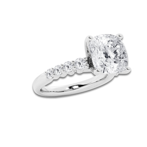 7.66 Ct Cushion Lab-Grown Diamond Half Eternity Engagement Ring in Platinum for Female, Colorless (D), VVS1 Clarity | IGI Certified, 7.00 Ct Center Diamond