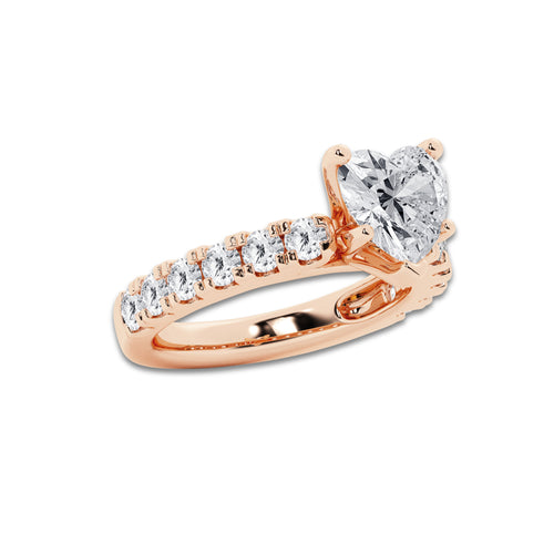 3.50 ctw Heart Lab-Grown Diamond Split-Prong Set Side Stone Engagement Ring in 14K Rose Gold for Women | Colorless D, VVS1 Clarity, IGI Certified 2.50 ct Center Diamond