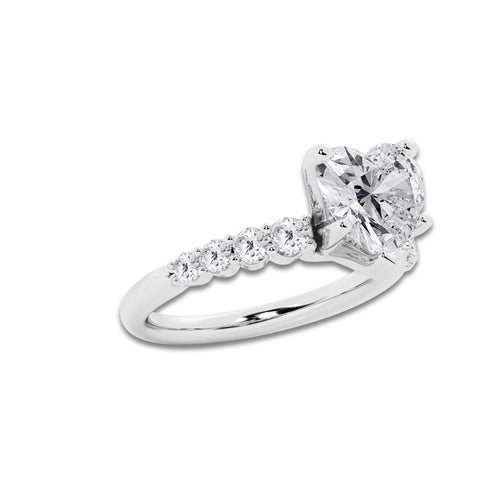 3.54 ctw Heart Lab-Grown Diamond Side Stone Engagement Ring in 14K White Gold for Women | Colorless D, VVS1 Clarity, IGI Certified 3.00 Ct Center Diamond