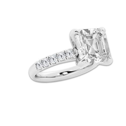 7.55 ctw Asscher Lab-Grown Diamond Pave Engagement Ring in 14K White Gold for Women | D Color, VVS1 Clarity, IGI Certified 7.00 ct Center Diamond