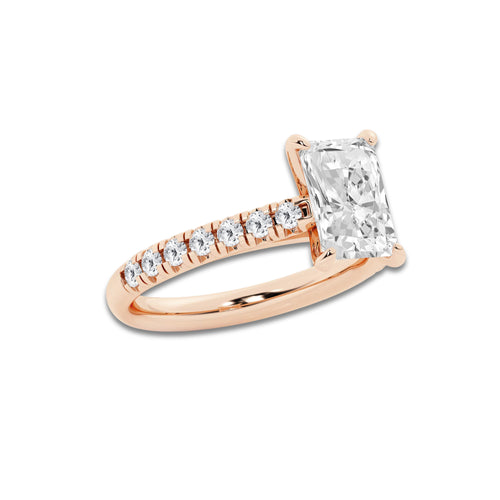 2.41 ctw Radiant Lab-Grown Diamond Pave Engagement Ring in 14K Rose Gold for Women | E Color, VS1 Clarity, IGI Certified 2.00 ct Center Diamond