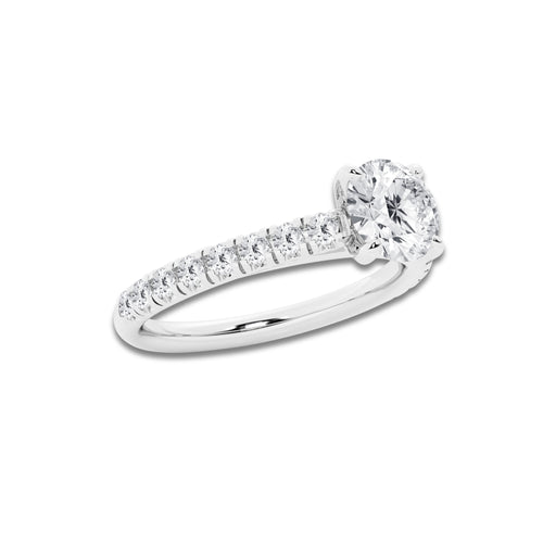 1.91 ctw Round Lab-Grown Diamond Pave Engagement Ring in Platinum for Women | E Color, VS1 Clarity, IGI Certified 1.50 ct Center Diamond
