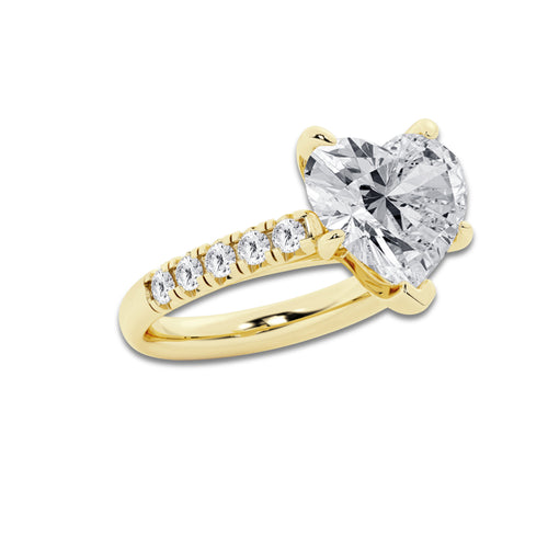 6.55 ctw Heart Lab-Grown Diamond Pave Engagement Ring in 14K Yellow Gold for Women | D Color, VVS1 Clarity, IGI Certified 6.00 ct Center Diamond