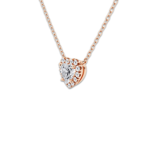 1/2 ctw Heart Lab Grown Diamond Halo Pendant 14K Rose Gold, DE, VS1 | 2/5 ct Center