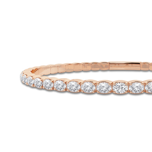 3 1/2 ctw Oval Lab Grown Diamond Flex Bangle Bracelet - 7 Inches 14K Rose Gold, DE, VS1